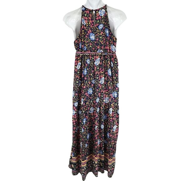 Hehull Womens 2X Floral Maxi Crochet Halter Dress Pockets Bohemian Bloomcore - Picture 2 of 16